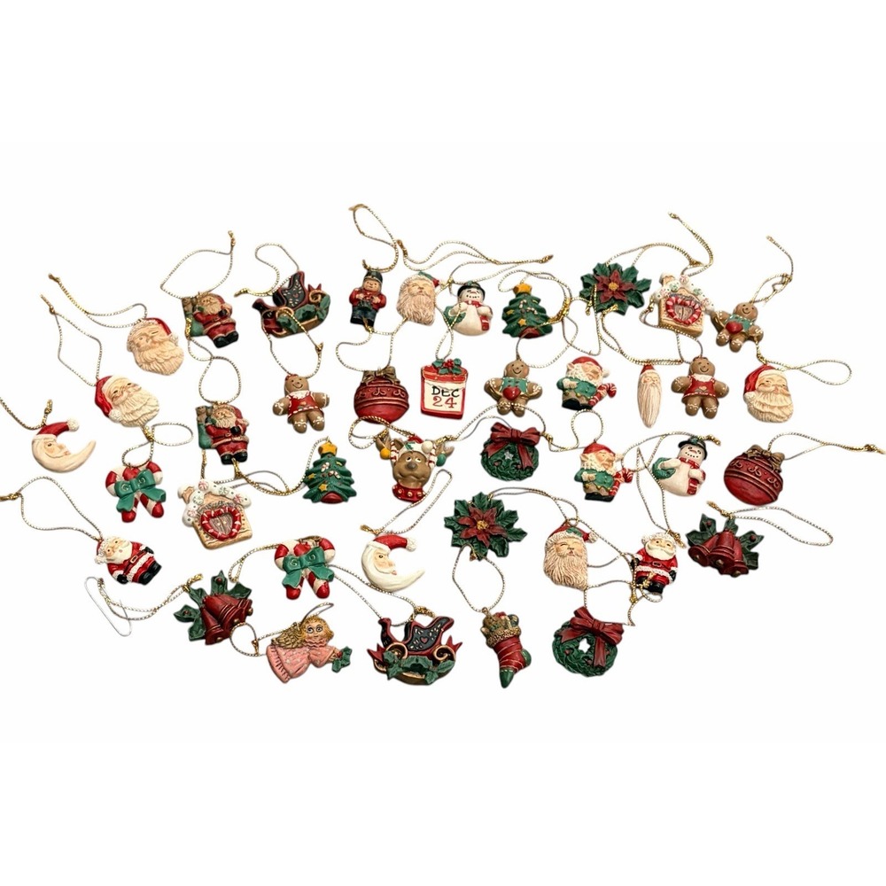 Lot of 41 VTG Mini Ornaments Hand Painted Santa Wreath Winter Christmas